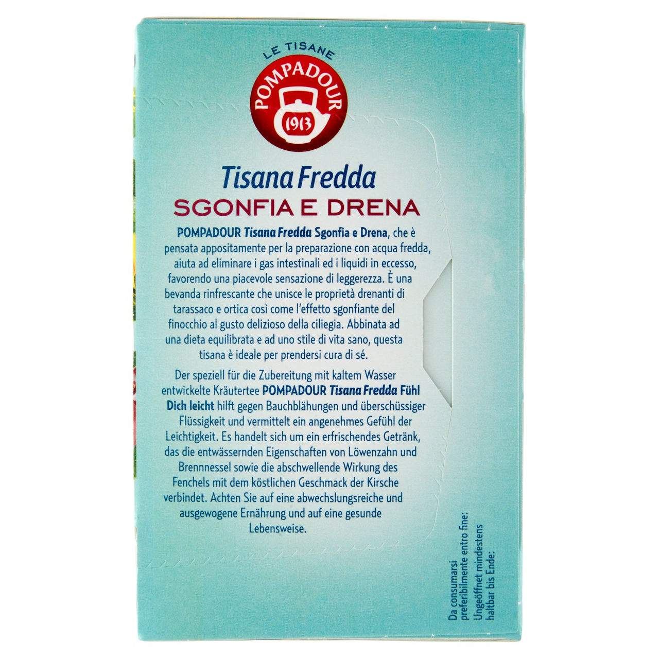Pompadour Le Tisane Tisana Fredda Sgonfia e Drena con Tarassaco e Ciliegia 18 x 2,5 g