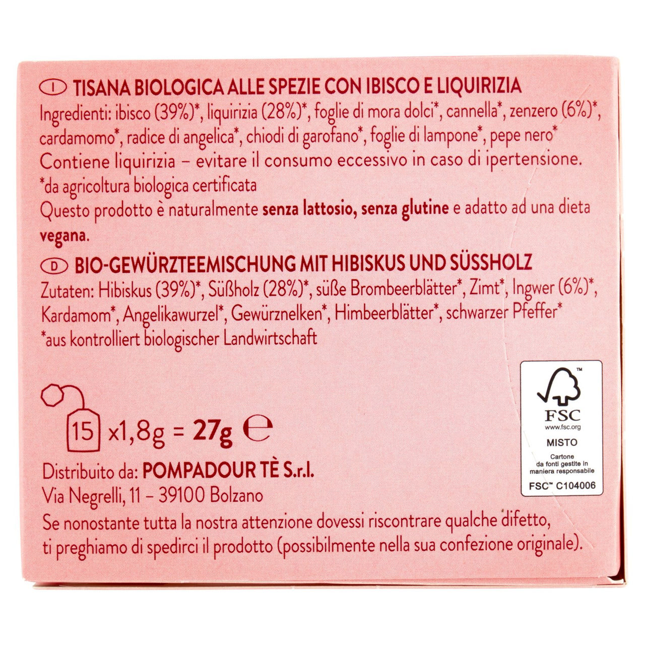 Pompadour NamasTe Tisana Ayurvedica Biologica Risveglio dei Sensi 15 x 1,8 g
