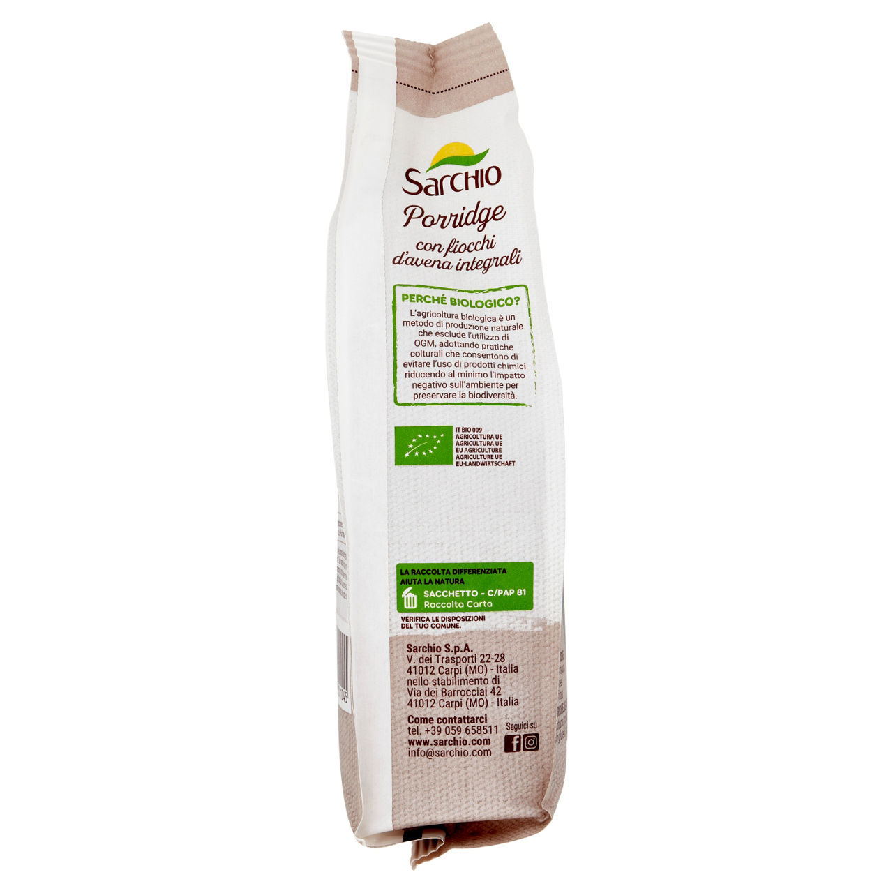 Porridge con fiocchi di avena integrali Sarchio biologico 300 g