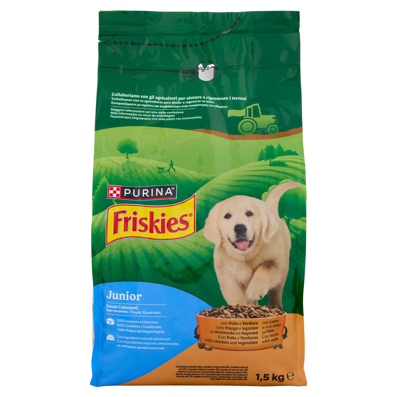 PURINA FRISKIES Junior con Pollo e Verdure e con Latte 1,5 kg