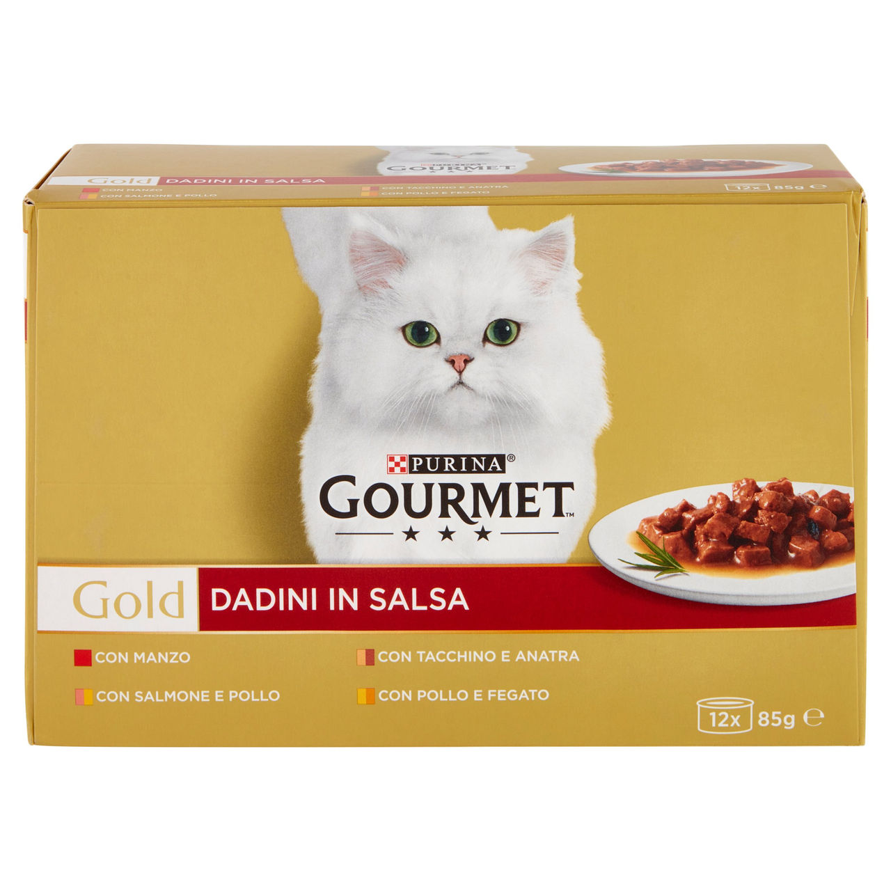 PURINA GOURMET Gold Dadini in Salsa Manzo/Salmone & Pollo/Tacchino & Anatra/Pollo & Fegato 12x85g