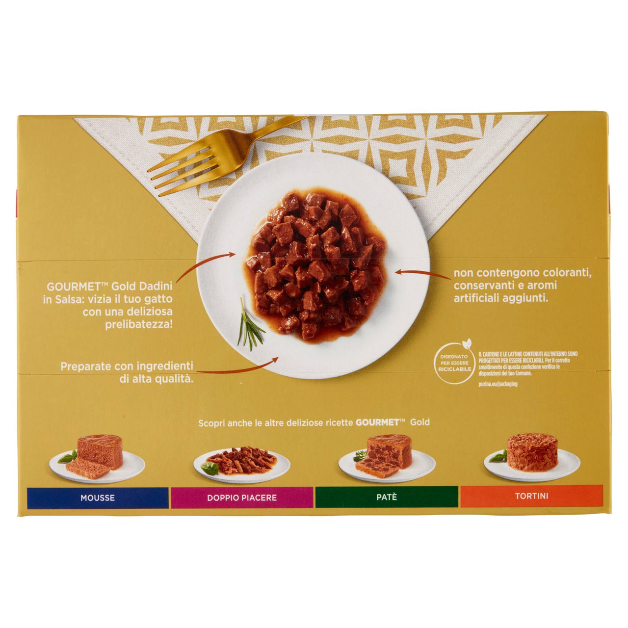 PURINA GOURMET Gold Dadini in Salsa Manzo/Salmone & Pollo/Tacchino & Anatra/Pollo & Fegato 12x85g