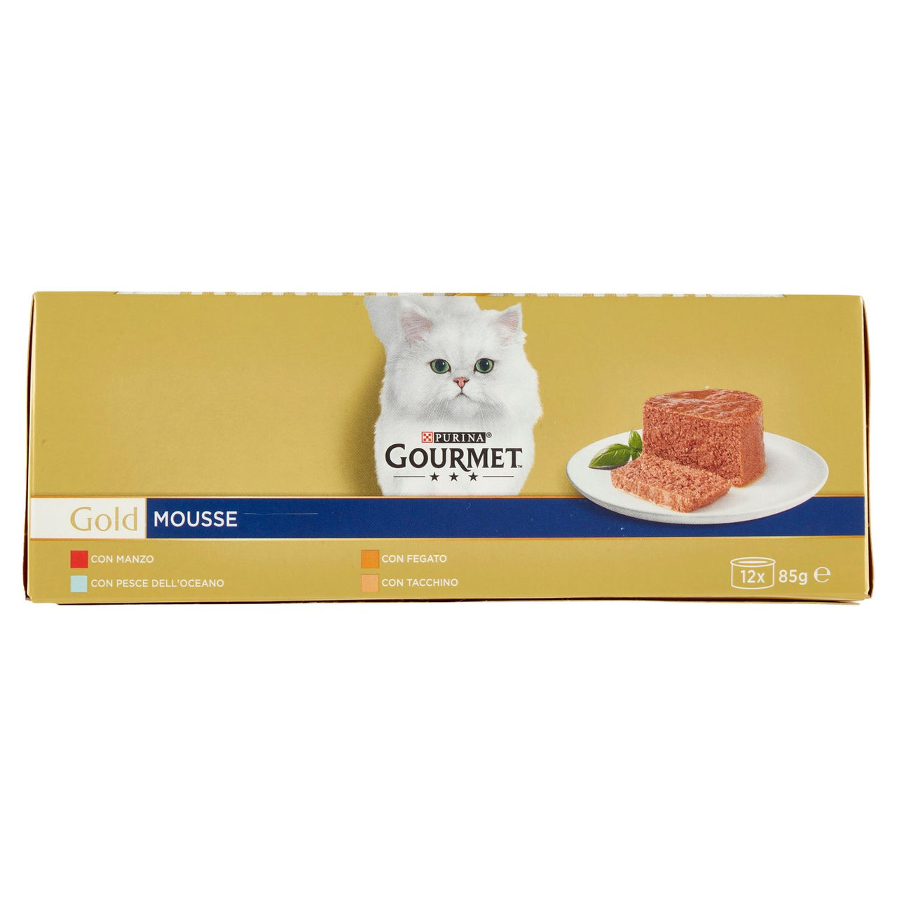 PURINA GOURMET Gold Mousse Manzo / Pesce dell'Oceano / Fegato / Tacchino 12 x 85 g