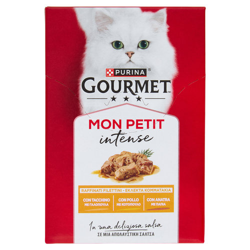 PURINA GOURMET Mon Petit Filettini Intense cotti in Salsa Tacchino, Pollo, Anatra 6x50g