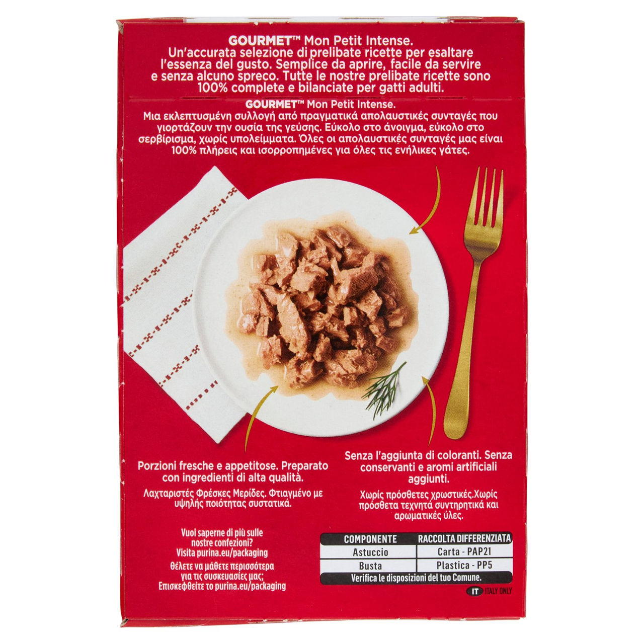 PURINA GOURMET Mon Petit Filettini Intense cotti in Salsa Tacchino, Pollo, Anatra 6x50g