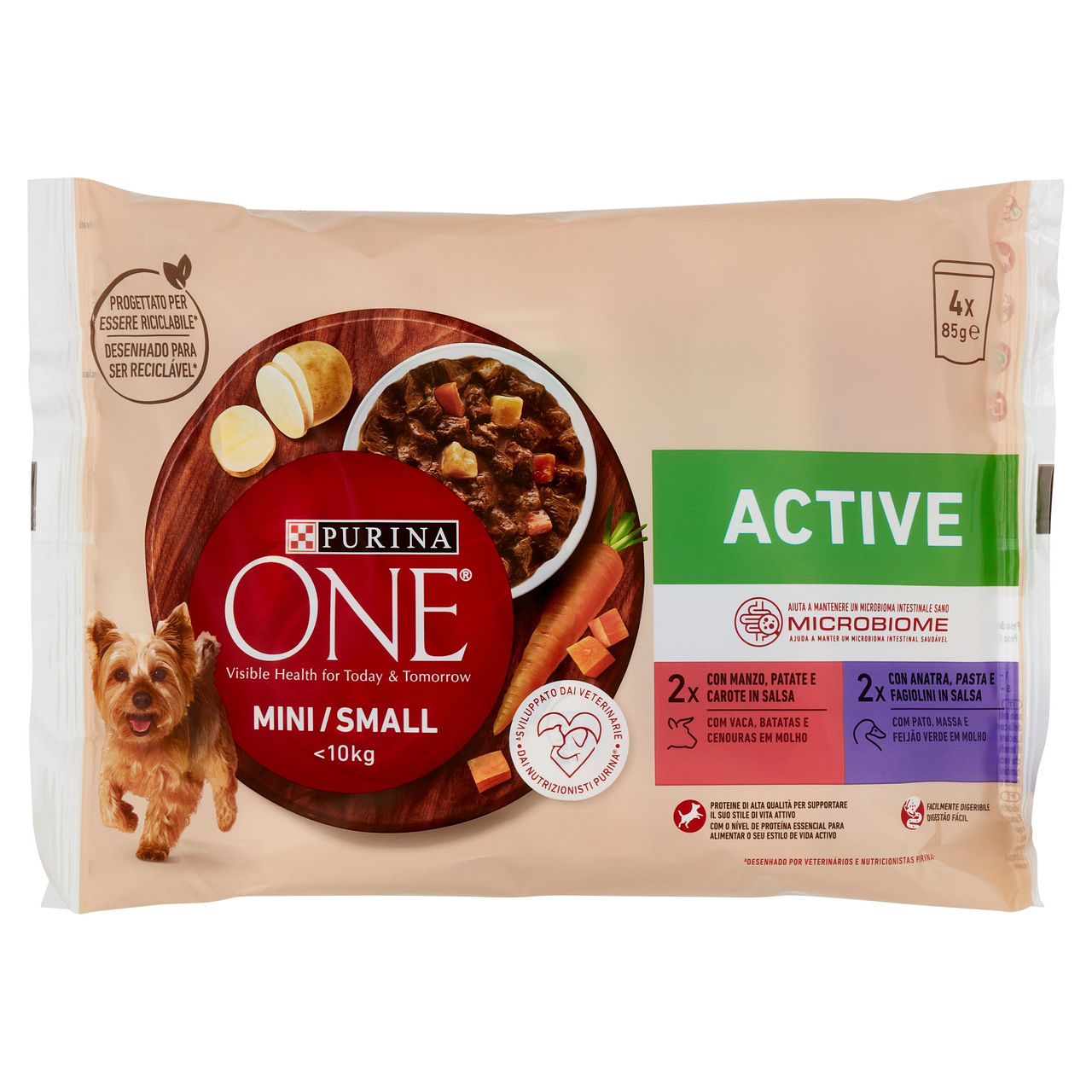 PURINA ONE Mini/Small Active Manzo e Anatra in Salsa 4 x 85 g