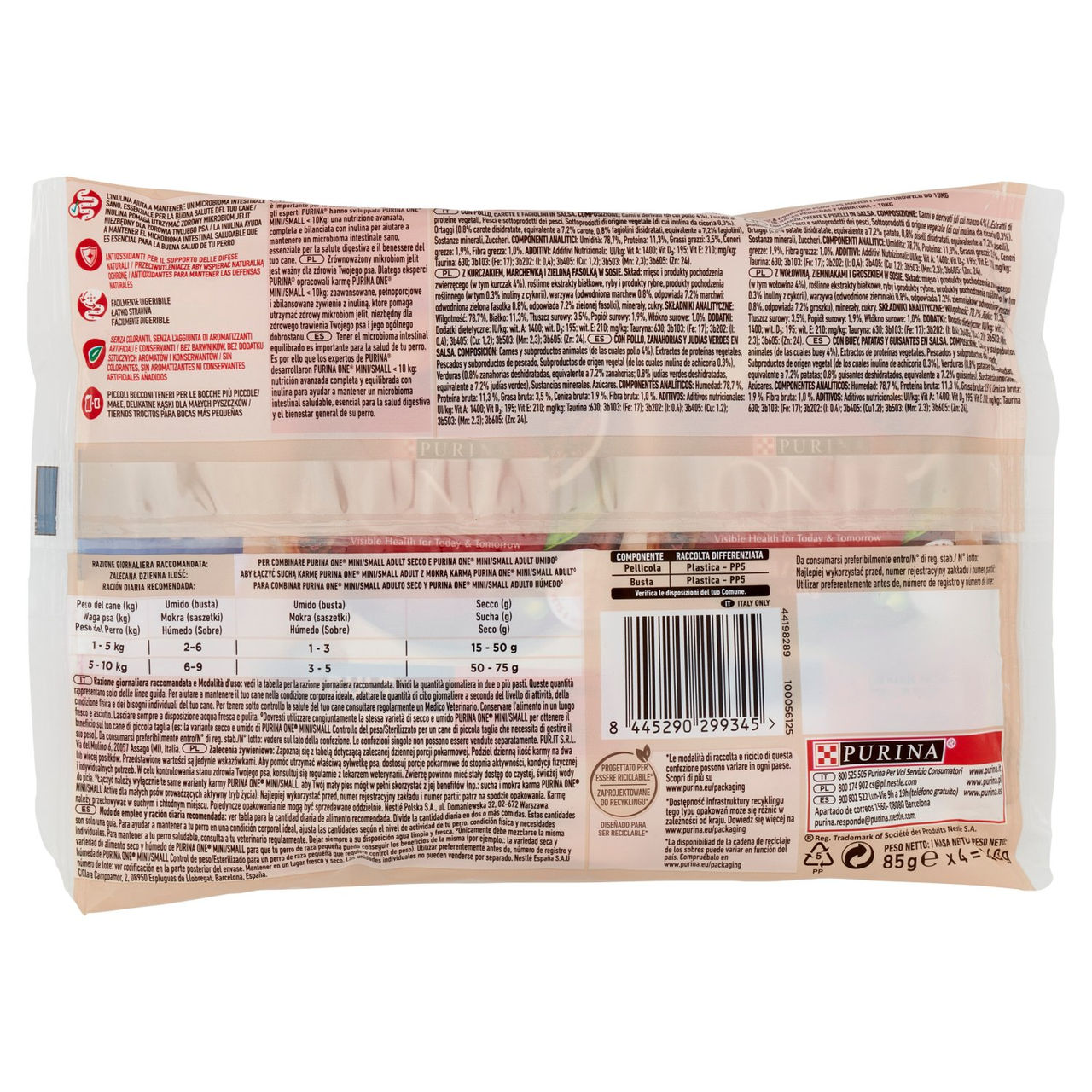 PURINA ONE Mini/Small Adult Pollo e Manzo in Salsa 4 x 85 g