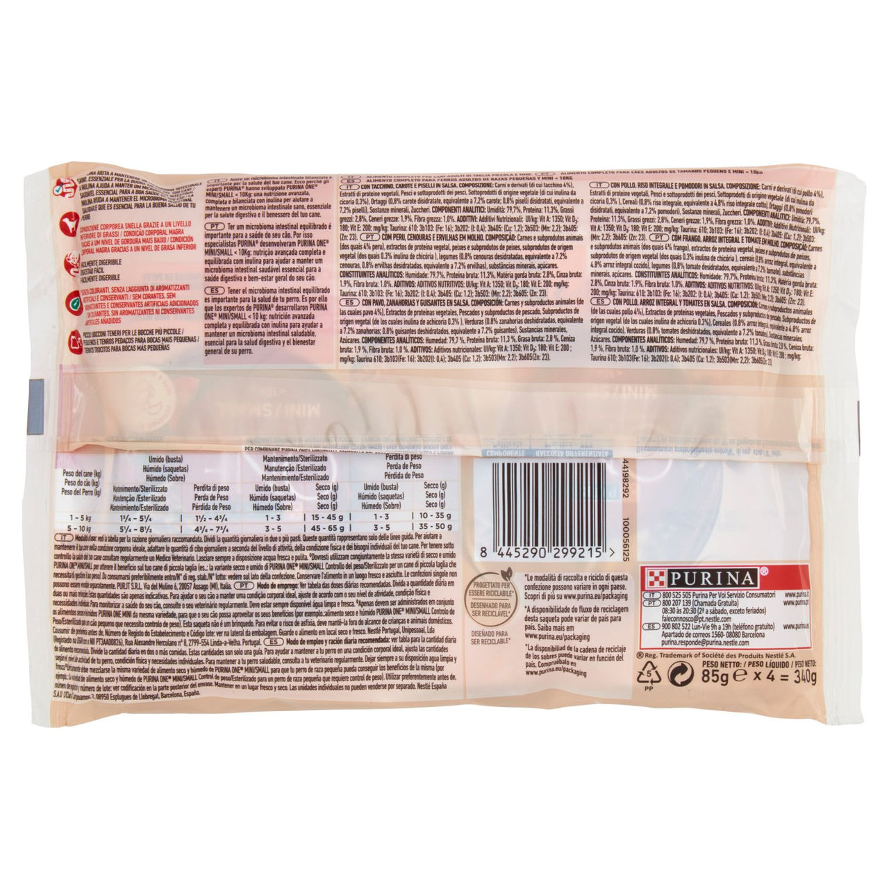 PURINA ONE Mini/Small Weight Control/Sterilised Tacchino e Pollo in Salsa 4 x 85 g