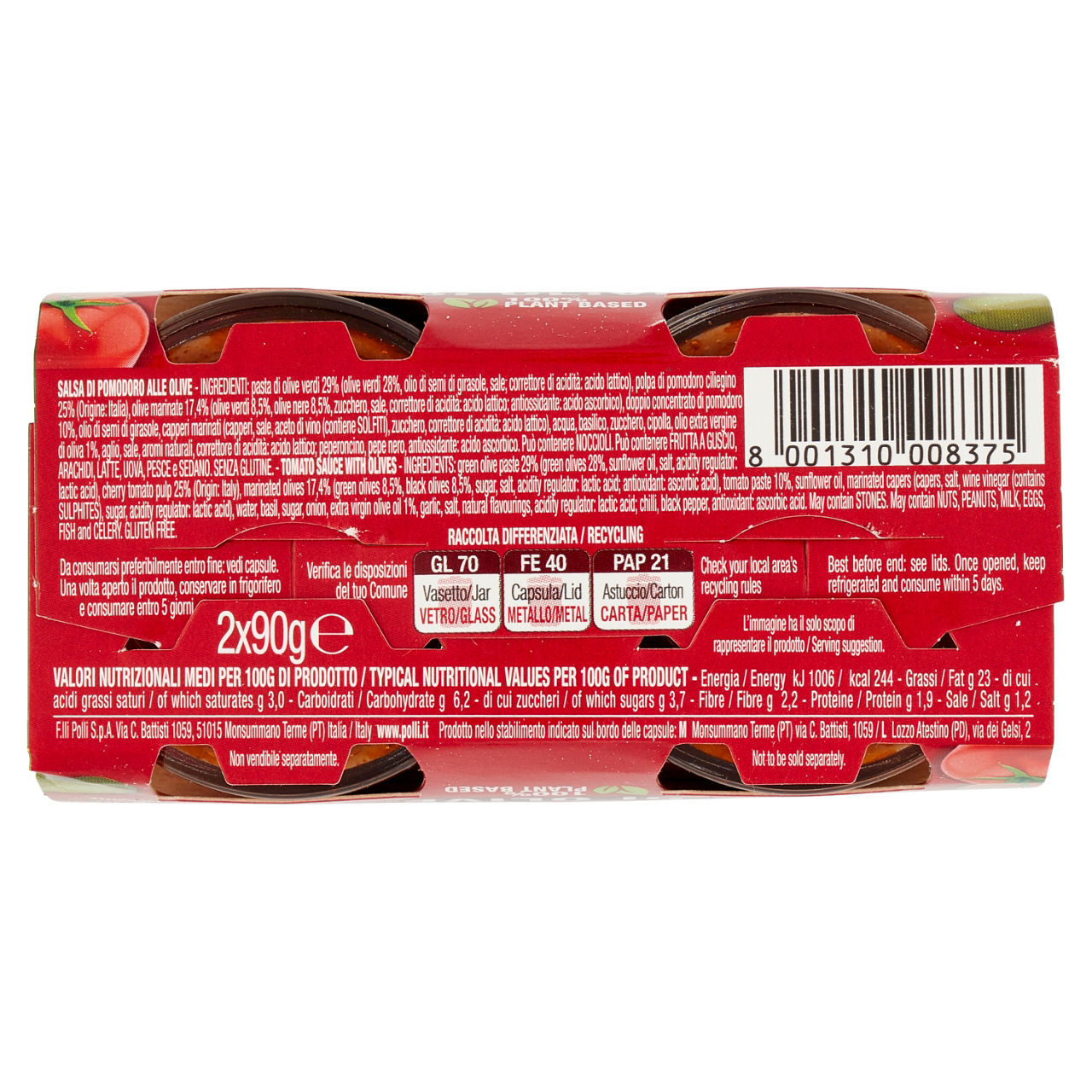 Ragù vegetale Polli olive conf. 90 g x 2 pezzi