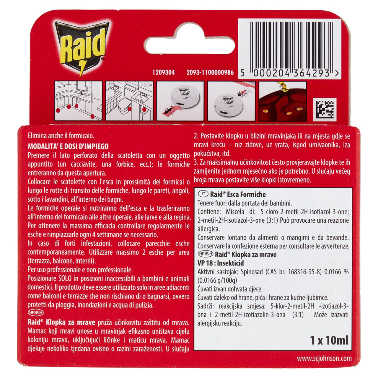 Raid Esca Formiche Insetticida, Pronta all'Uso in Spazi Interni ed Esterni, 1 pezzo da 10ml