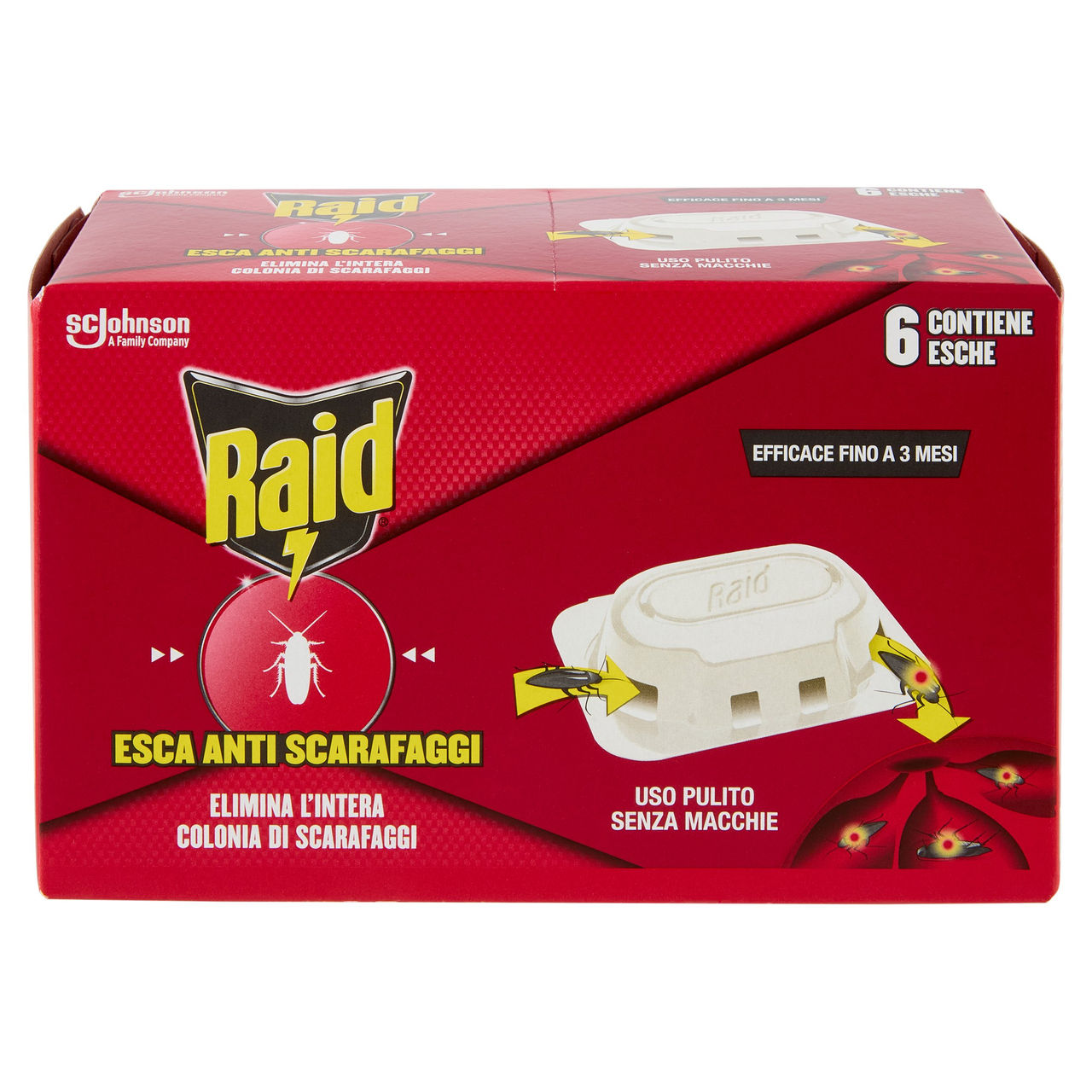 Raid Esca Scarafaggi Insetticida, Inodore, Pronta all'Uso in Spazi Interni ed Esterni, 6 pz da 2,5 g