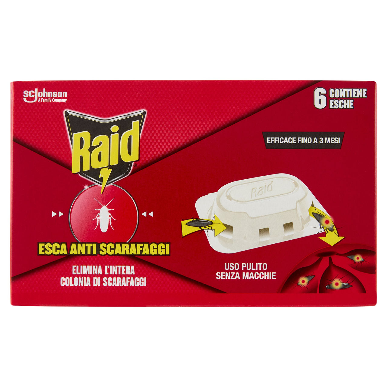 Raid Esca Scarafaggi Insetticida, Inodore, Pronta all'Uso in Spazi Interni ed Esterni, 6 pz da 2,5 g