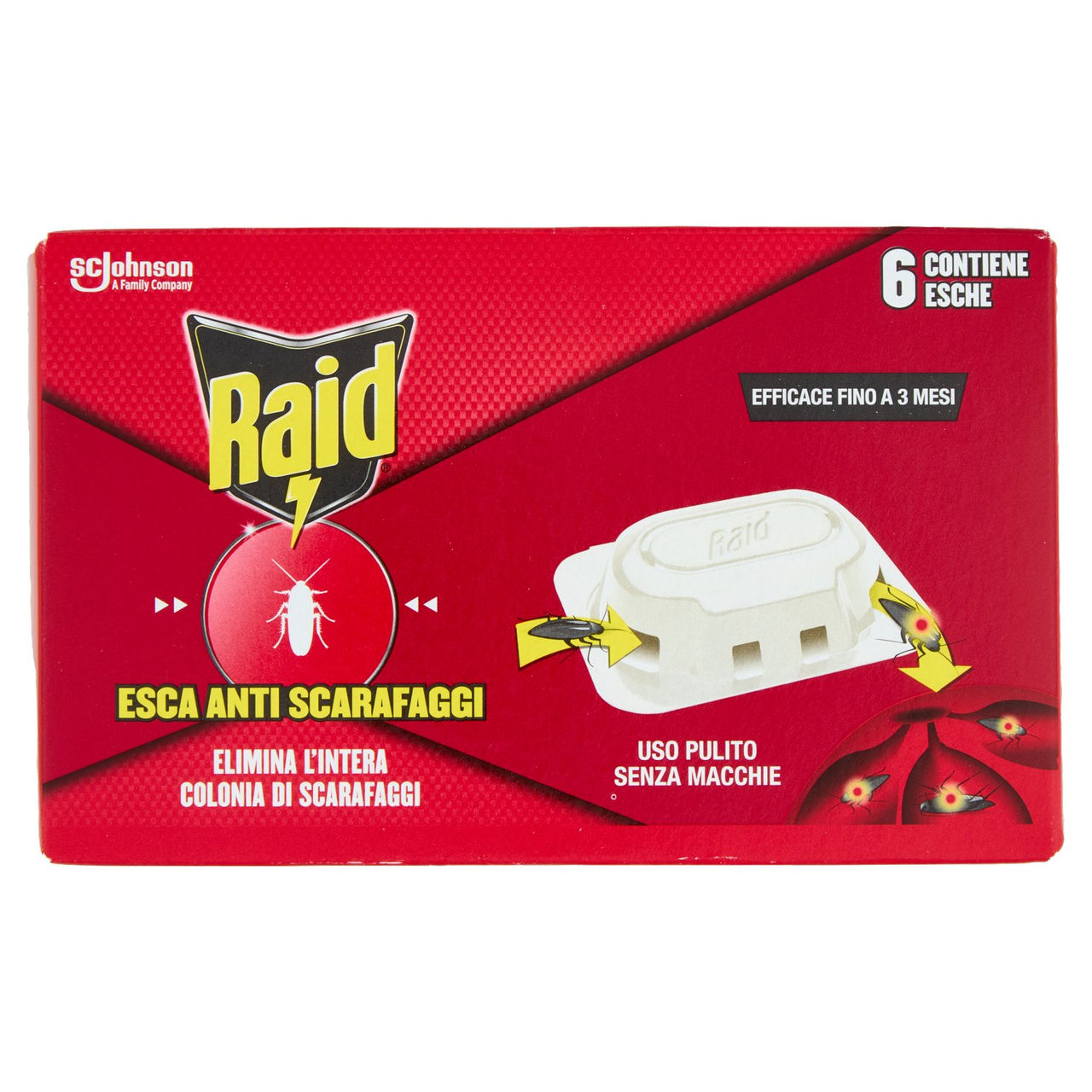 Raid Esca Scarafaggi Insetticida, Inodore, Pronta all'Uso in Spazi Interni ed Esterni, 6 pz da 2,5 g