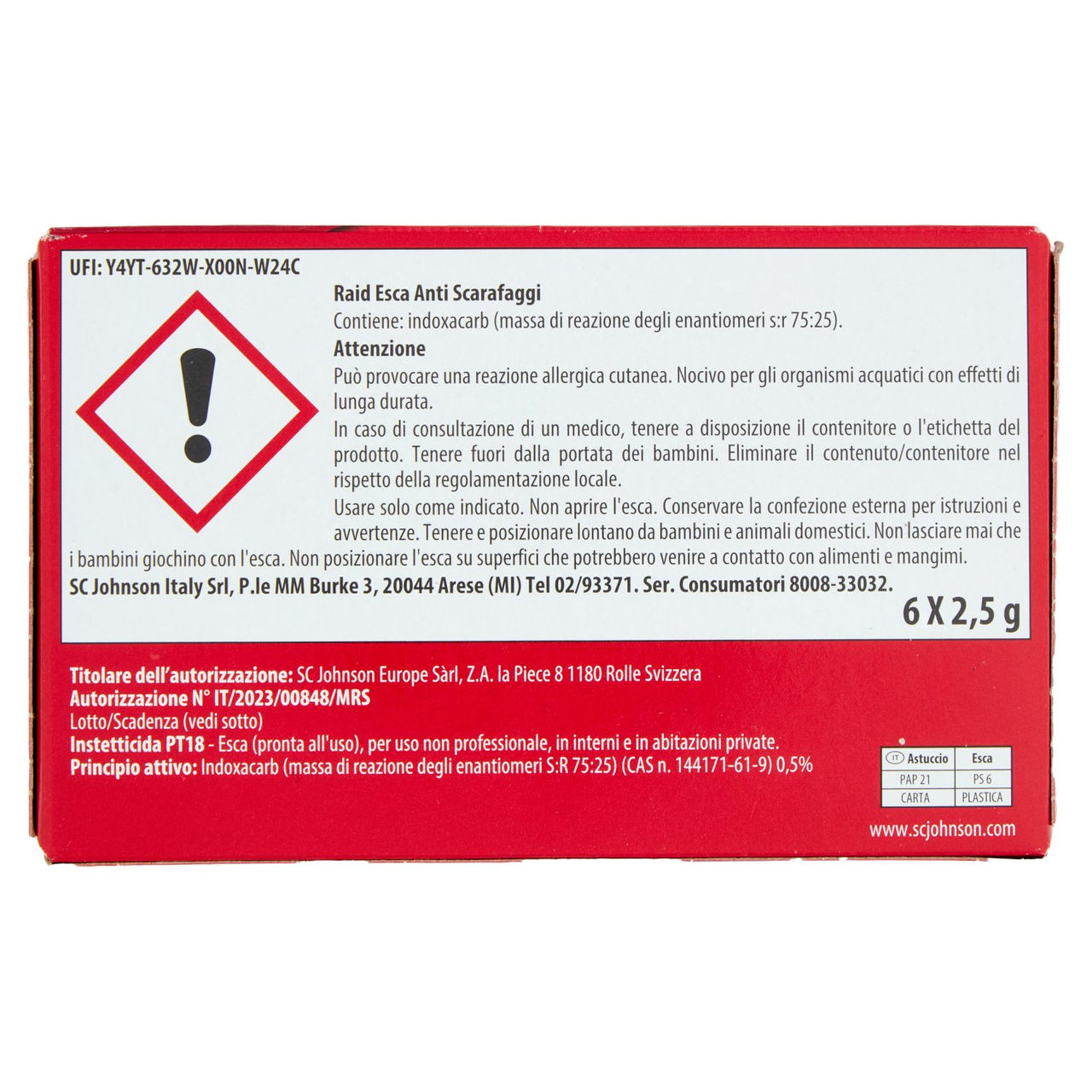Raid Esca Scarafaggi Insetticida, Inodore, Pronta all'Uso in Spazi Interni ed Esterni, 6 pz da 2,5 g