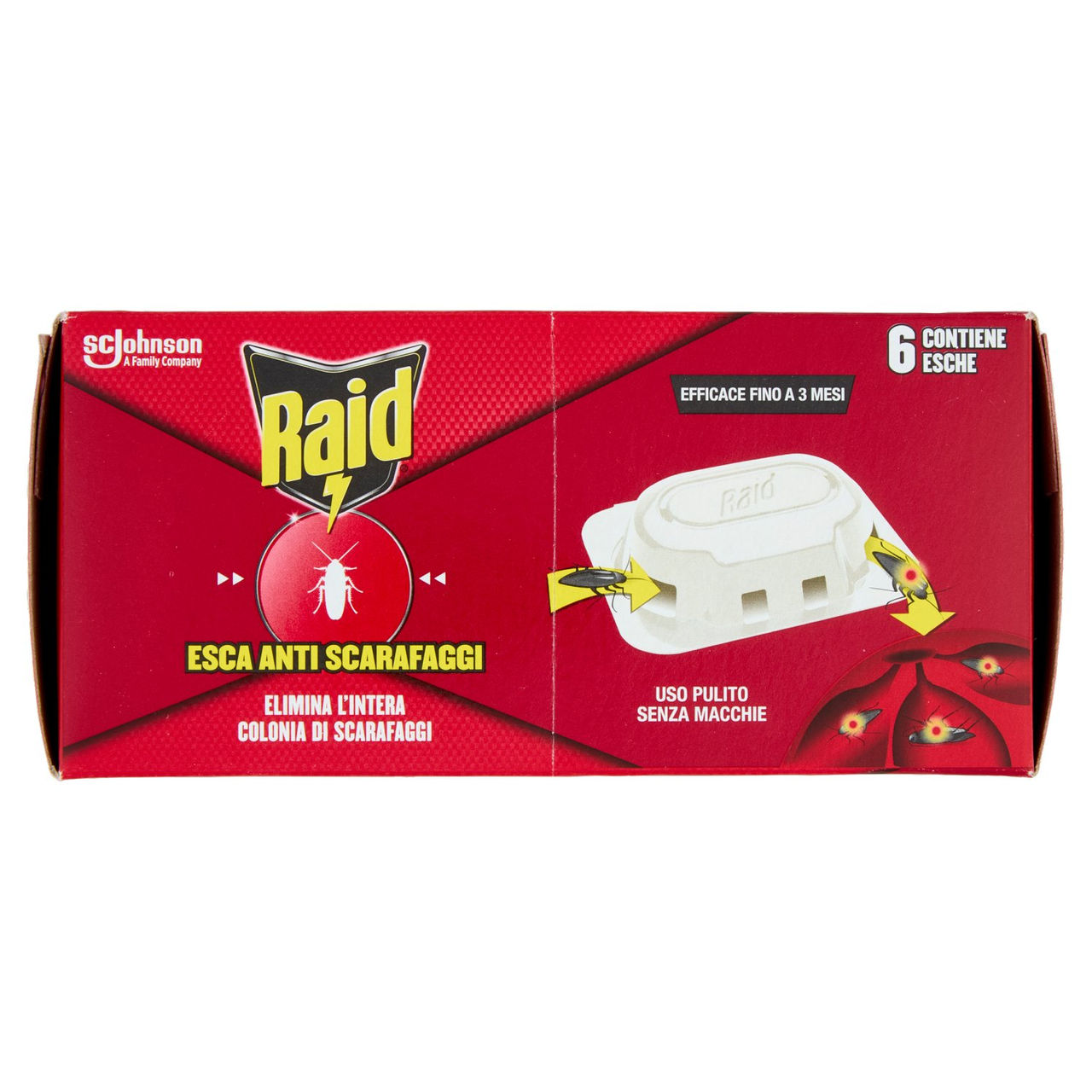 Raid Esca Scarafaggi Insetticida, Inodore, Pronta all'Uso in Spazi Interni ed Esterni, 6 pz da 2,5 g