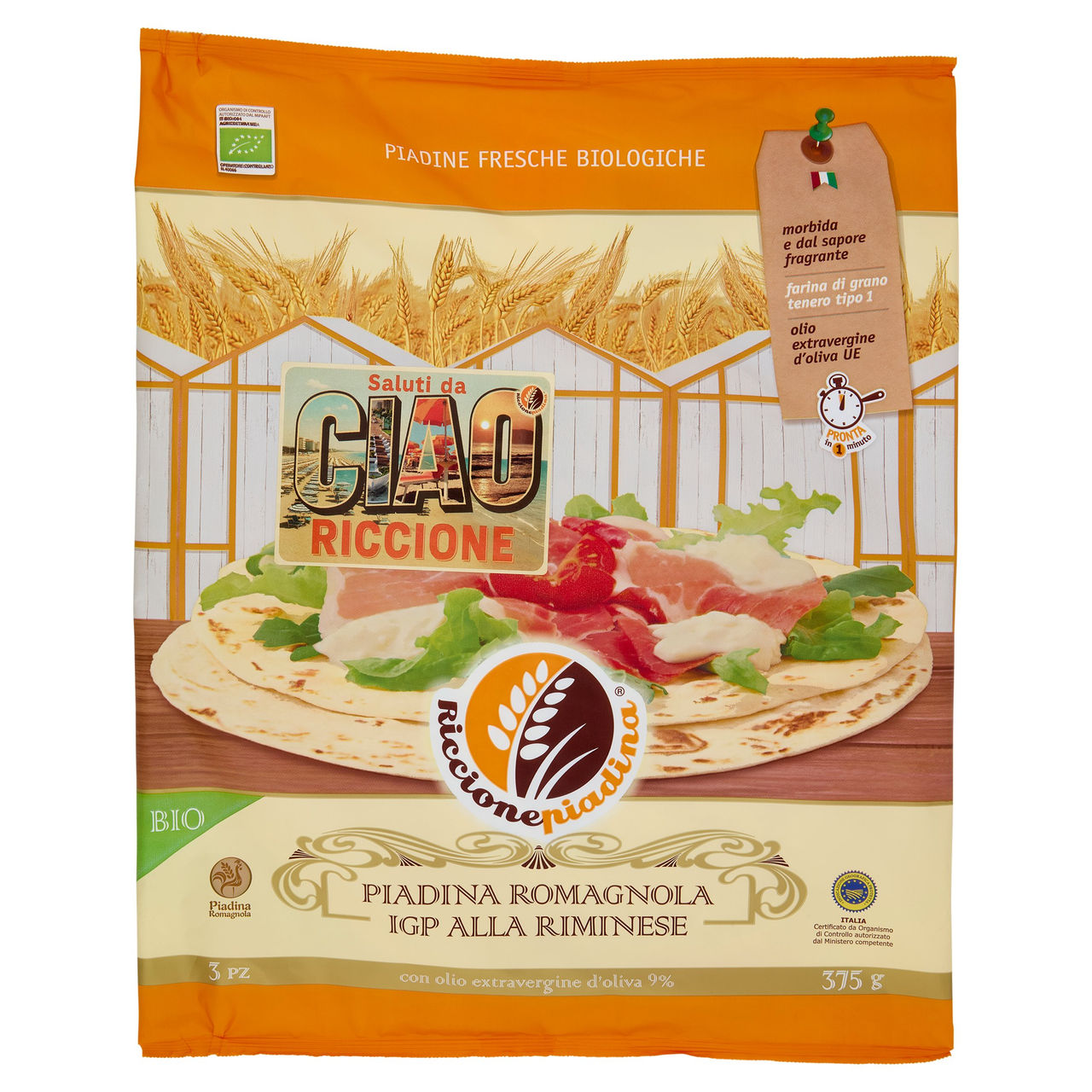 Riccionepiadina Bio Piadina Romagnola IGP alla Riminese 3 Pz 375 g