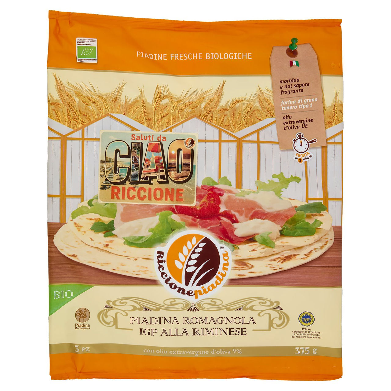 Riccionepiadina Bio Piadina Romagnola IGP alla Riminese 3 Pz 375 g