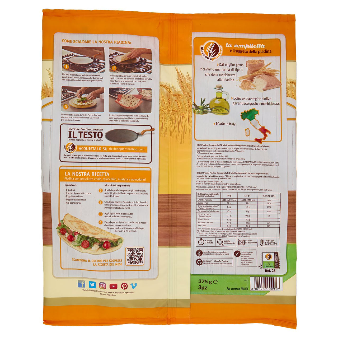 Riccionepiadina Bio Piadina Romagnola IGP alla Riminese 3 Pz 375 g