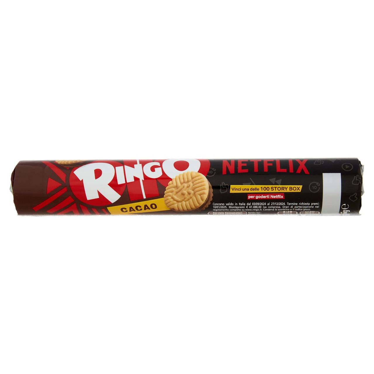 Ringo Cacao Biscotti Farciti con Crema Cacao Snack Merenda Tubo, 165g Limited edition Netflix