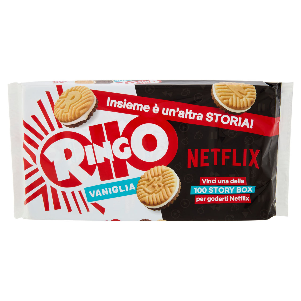 Ringo Vaniglia Biscotti Farciti con Crema Vaniglia Snack Merenda 6 porz.330g Limited edition Netflix