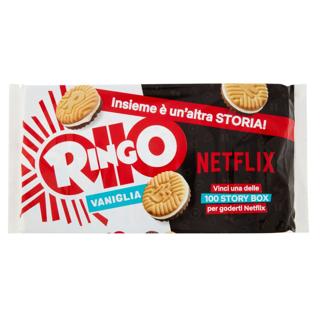 Ringo Vaniglia Biscotti Farciti con Crema Vaniglia Snack Merenda 6 porz.330g Limited edition Netflix