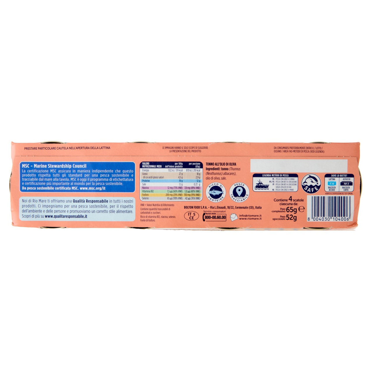 Rio mare filod'olio Tonno all'Olio di Oliva 4 x 65 g
