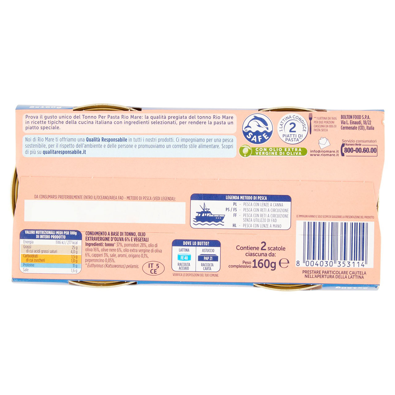 Rio mare Tonno per Pasta alla Puttanesca 2 x 160 g
