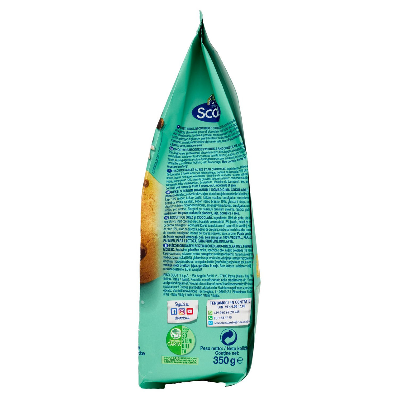 Riso Scotti Si con Riso Senza Lattosio Biscotto con Riso e Gocce di Cioccolato 350 g