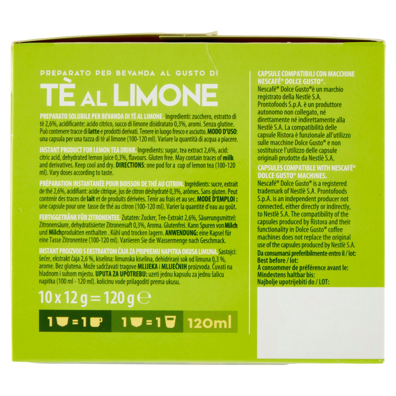 ristora Tè al Limone Capsule Compatibili con Macchine Nescafè Dolce Gusto 10 x 12 g