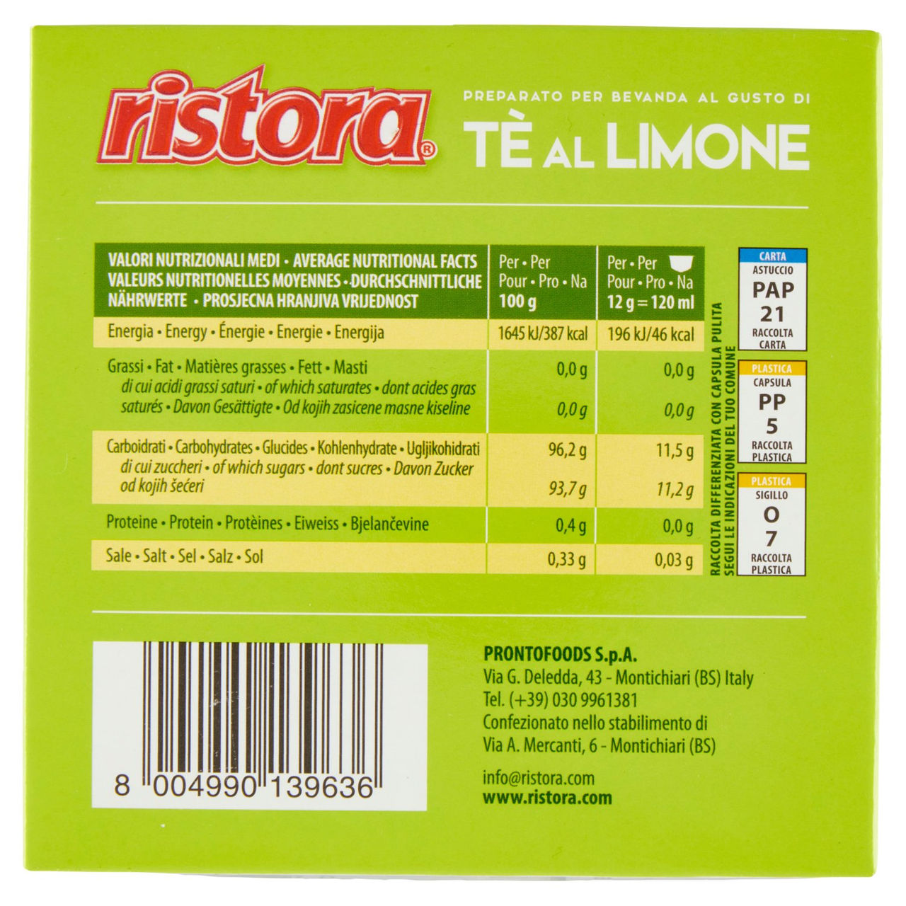 ristora Tè al Limone Capsule Compatibili con Macchine Nescafè Dolce Gusto 10 x 12 g