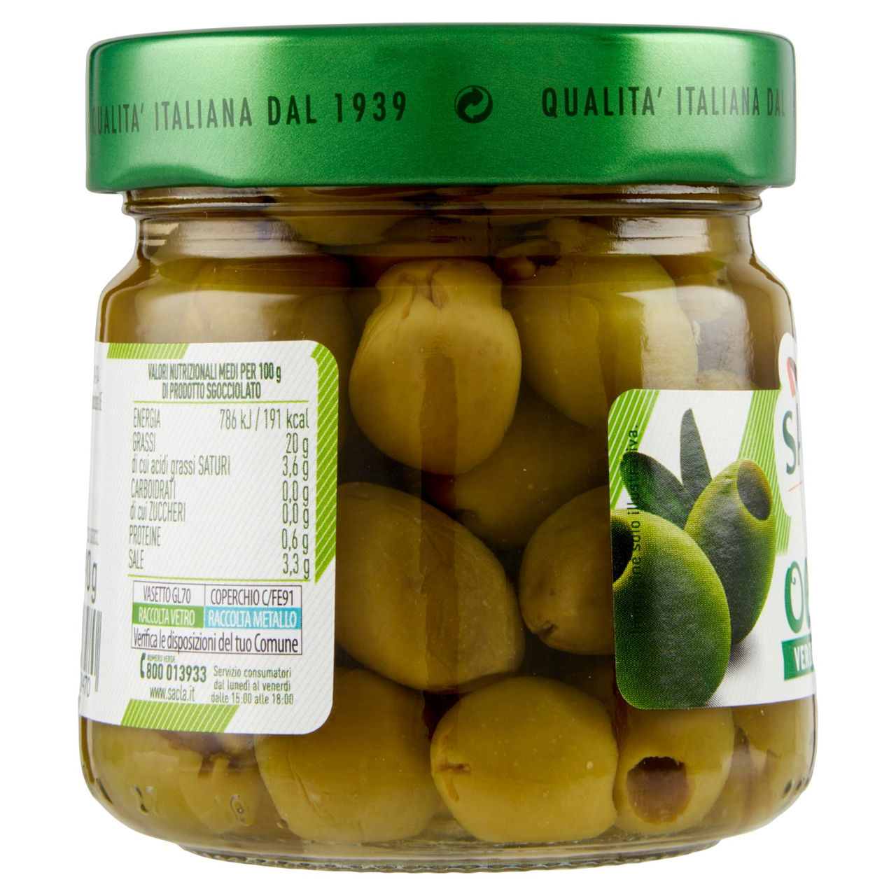 Saclà Bio OlivOlì Verdi Snocciolate 185 g