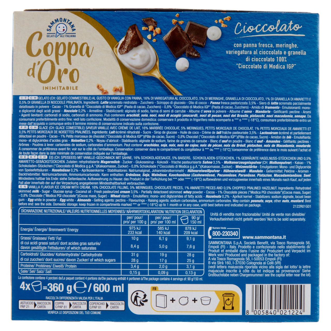 Sammontana Coppa d'Oro Cioccolato 4 x 90 g