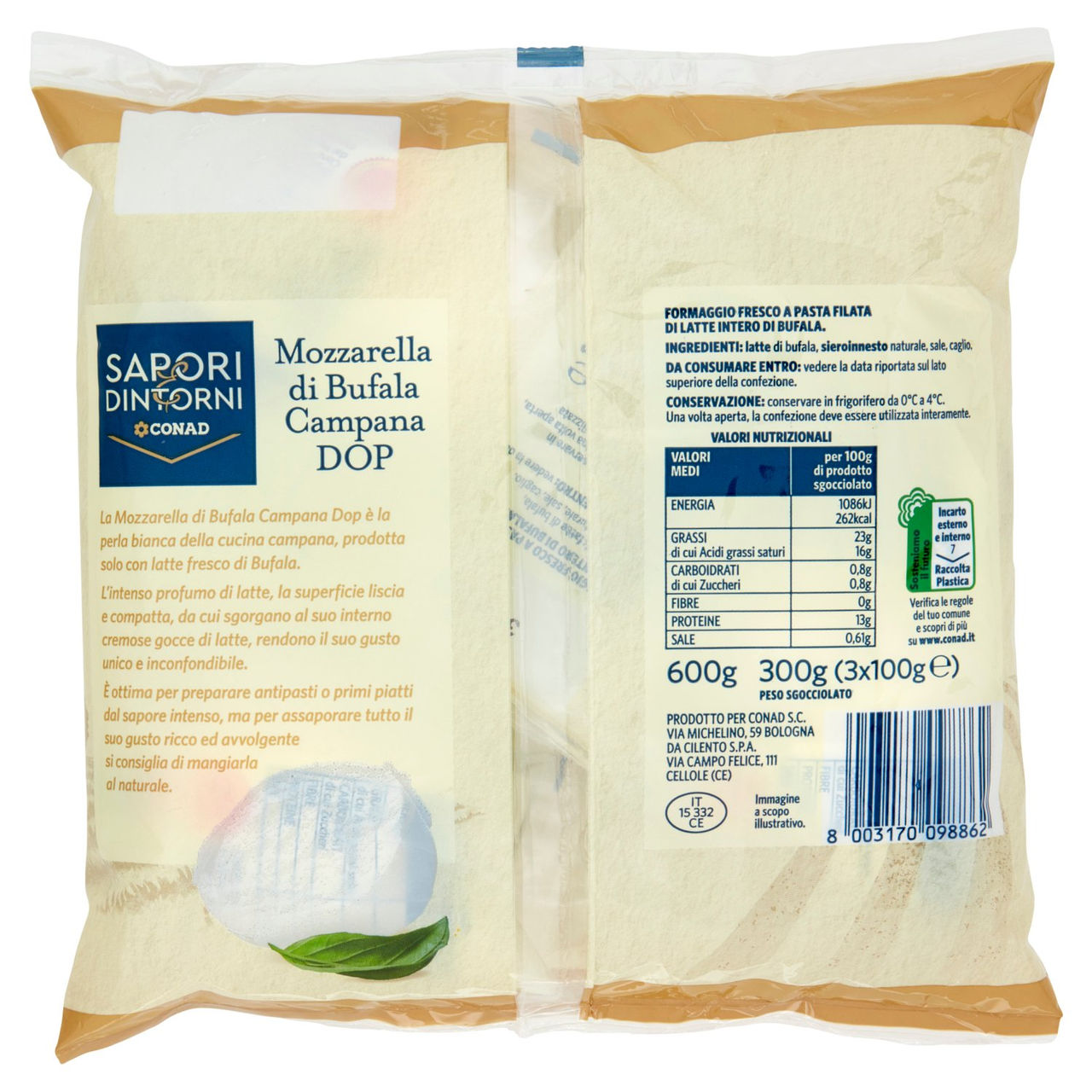 SAPORI & DINTORNI CONAD Mozzarella di Bufala Campana DOP 3 x 100 g