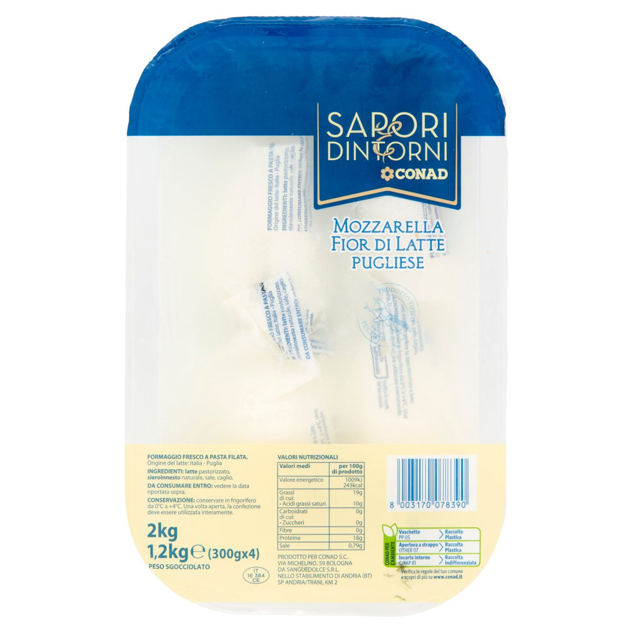 SAPORI & DINTORNI CONAD Mozzarella Fior di Latte Pugliese 4 x 300 g