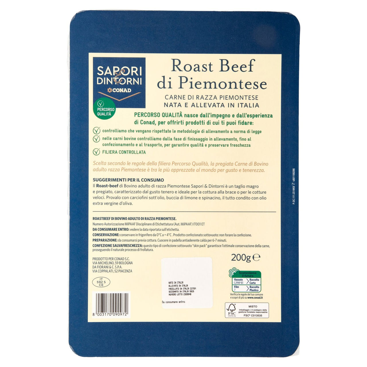 SAPORI & DINTORNI CONAD Percorso Qualità Roast Beef di Piemontese 200 g