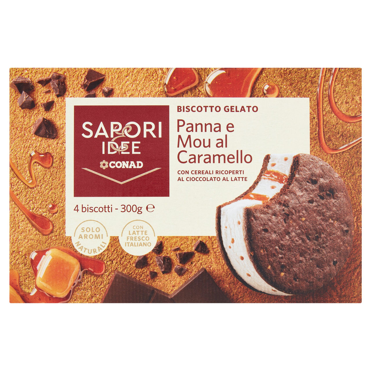 SAPORI & IDEE CONAD Biscotto Gelato Panna e Mou al Caramello 4 x 75 g