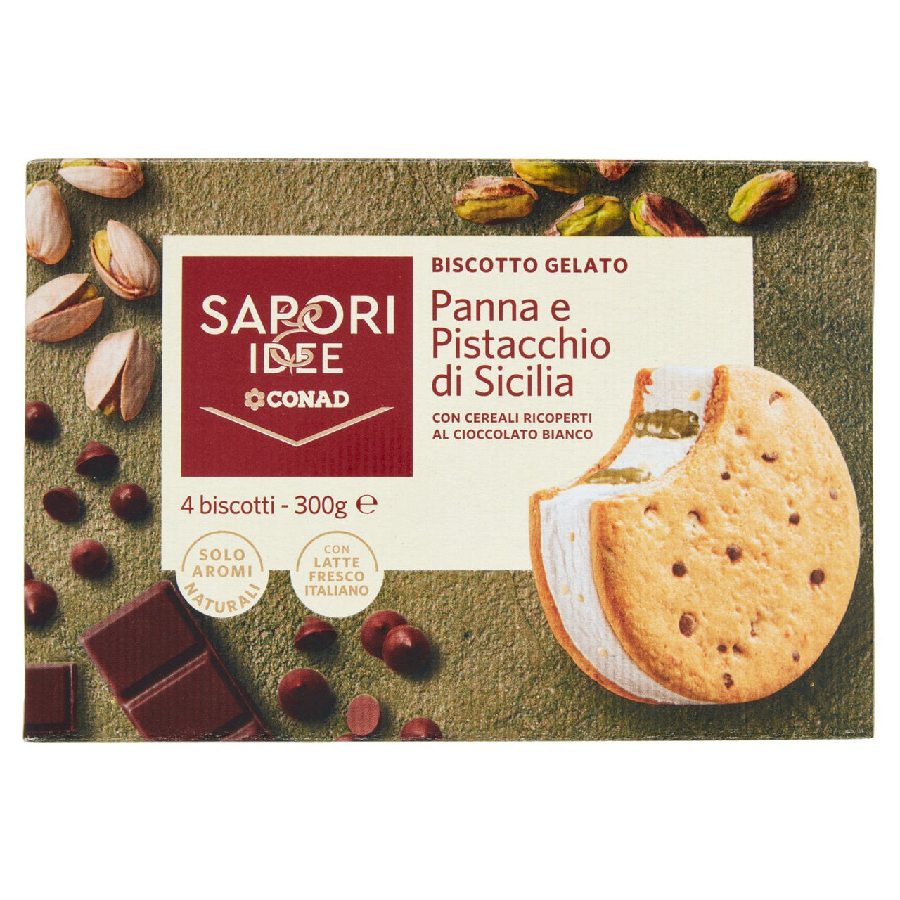 SAPORI & IDEE CONAD Biscotto Gelato Panna e Pistacchio di Sicilia 4 x 75 g