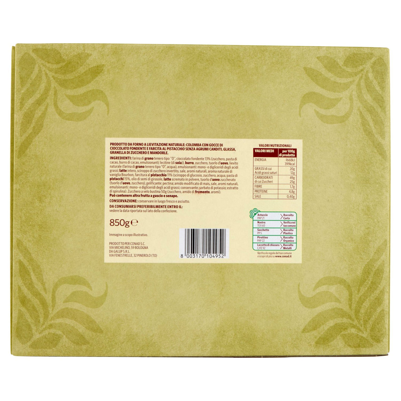 SAPORI & IDEE CONAD Colomba Pistacchio 850 g