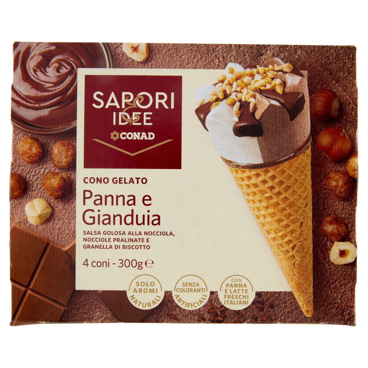 SAPORI & IDEE CONAD Cono Gelato Panna e Gianduia 4 x 75 g