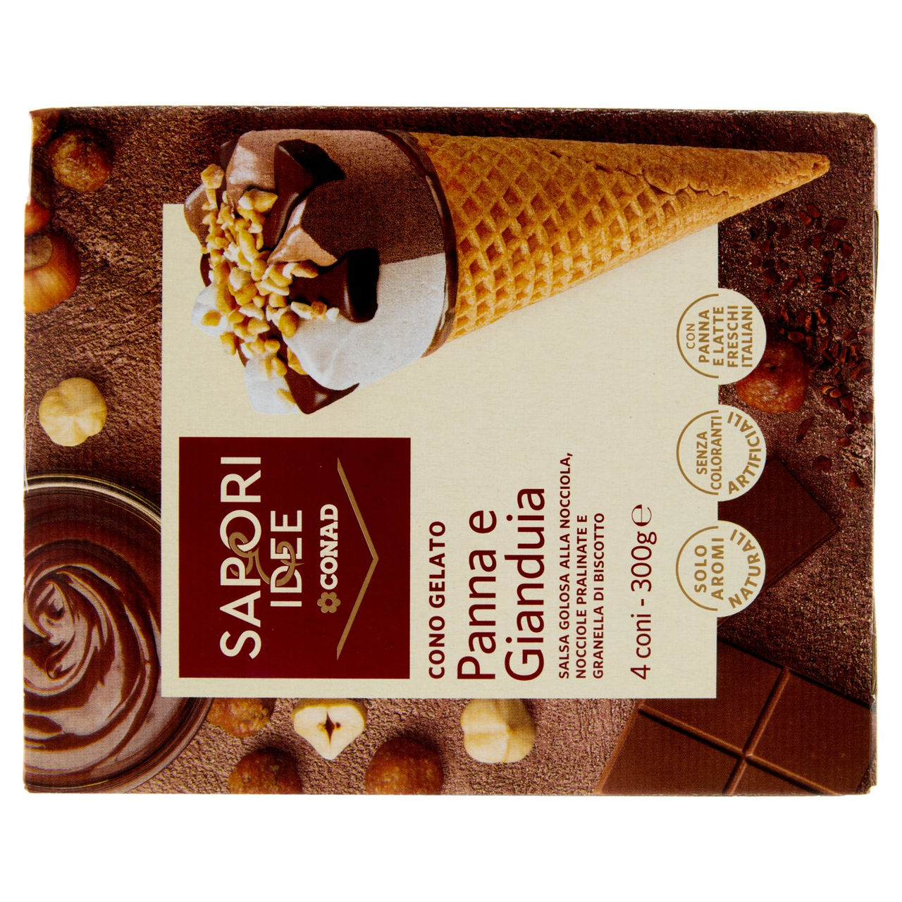 SAPORI & IDEE CONAD Cono Gelato Panna e Gianduia 4 x 75 g