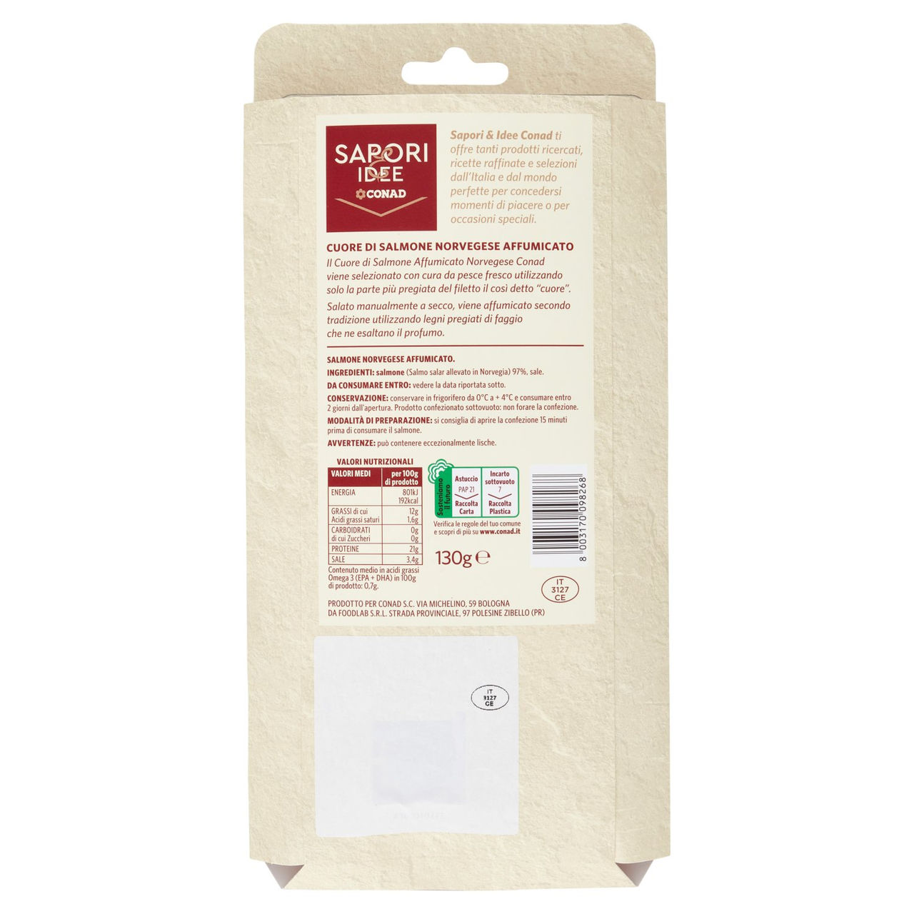 SAPORI & IDEE CONAD Cuore di Salmone Affumicato Norvegese 130 g