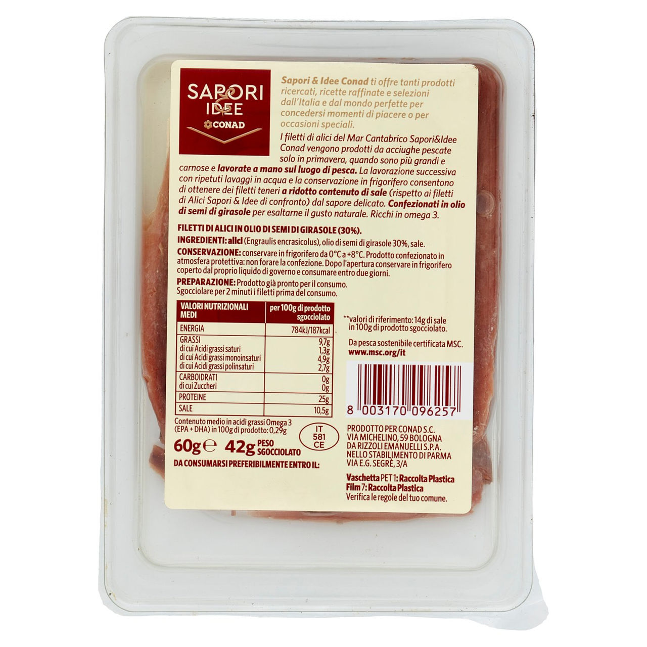 SAPORI & IDEE CONAD Filetti di Alici del Mar Cantabrico 60 g