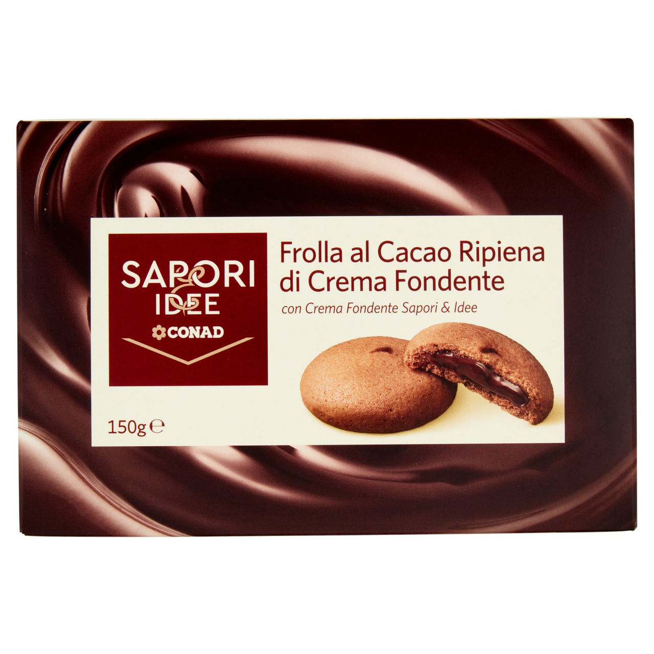 SAPORI & IDEE CONAD Frolla al Cacao Ripiena di Crema Fondente 150 g