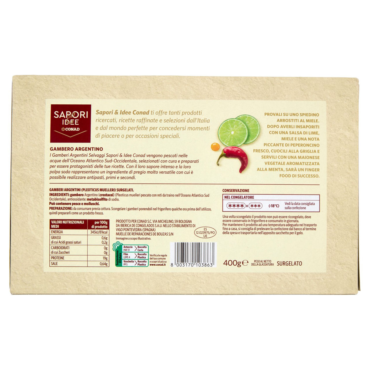 SAPORI & IDEE CONAD Gambero Argentino Selvaggio Surgelato 400 g
