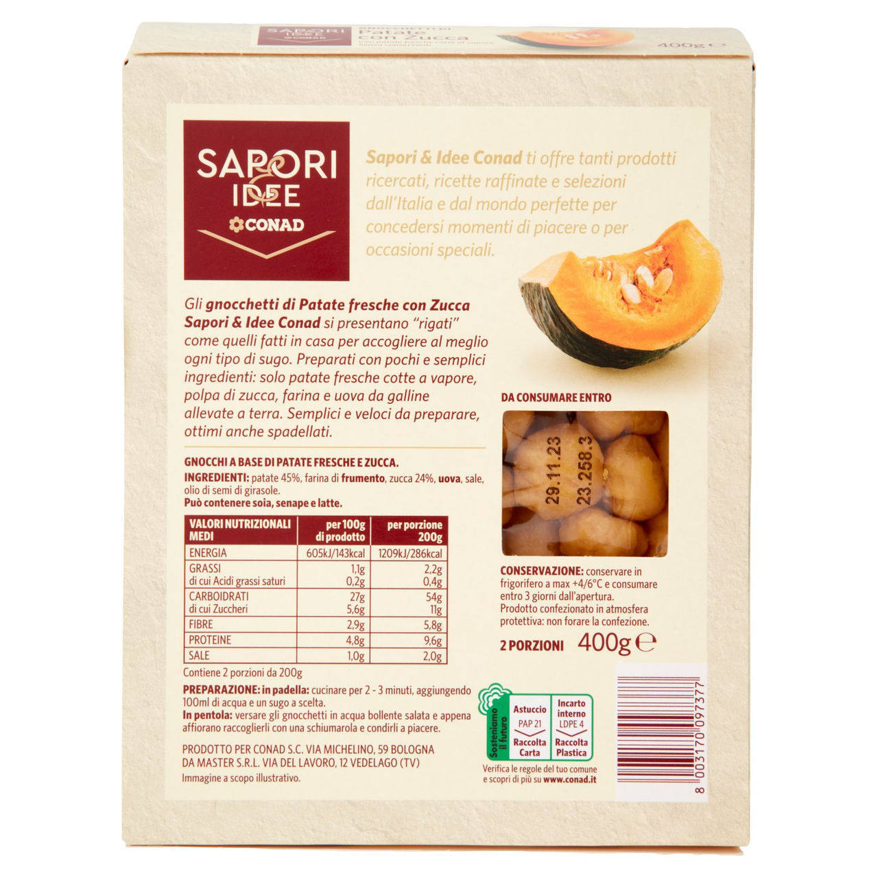 SAPORI & IDEE CONAD Gnocchetti di Patate con Zucca 400 g