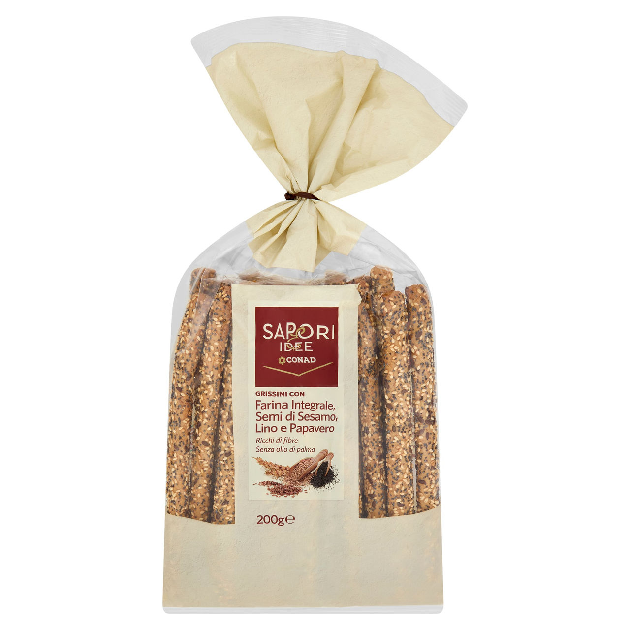 SAPORI & IDEE CONAD Grissini con Farina Integrale, Semi di Sesamo, Lino e Papavero 200 g