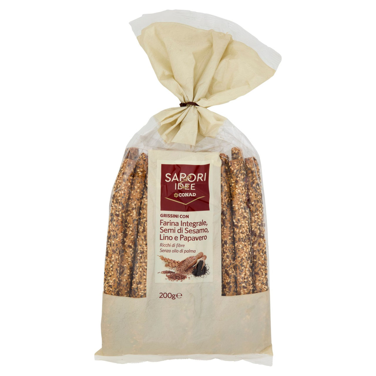 SAPORI & IDEE CONAD Grissini con Farina Integrale, Semi di Sesamo, Lino e Papavero 200 g