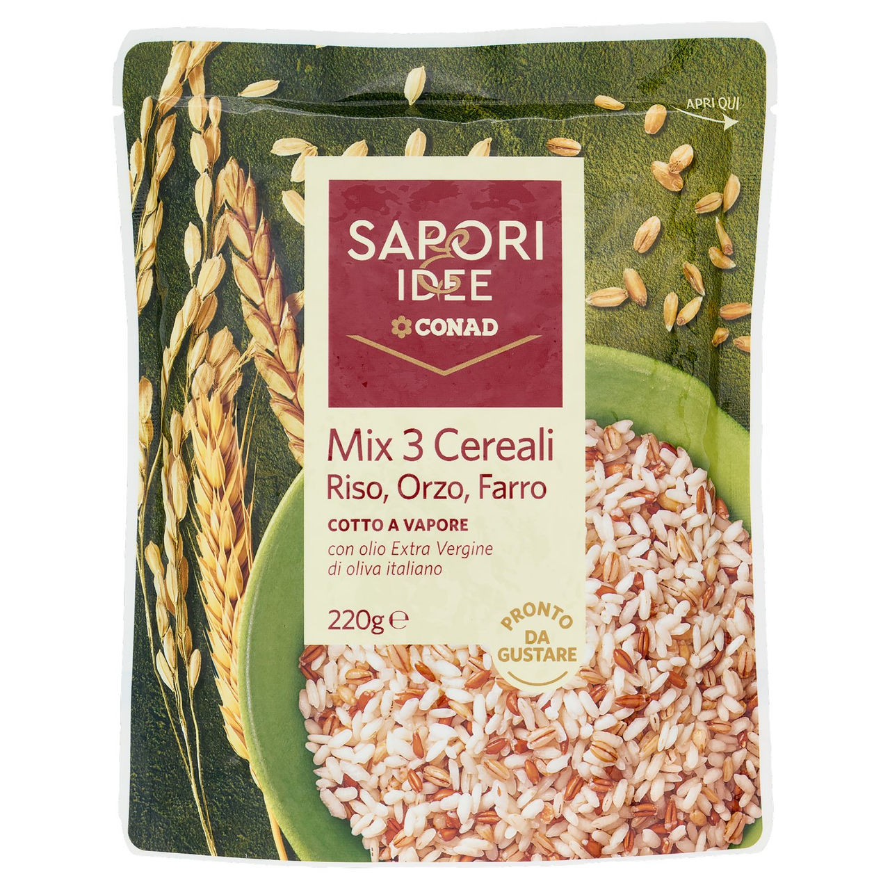 SAPORI & IDEE CONAD Mix 3 Cereali Riso, Orzo, Farro Cotto a Vapore con olio EVO italiano 220 g