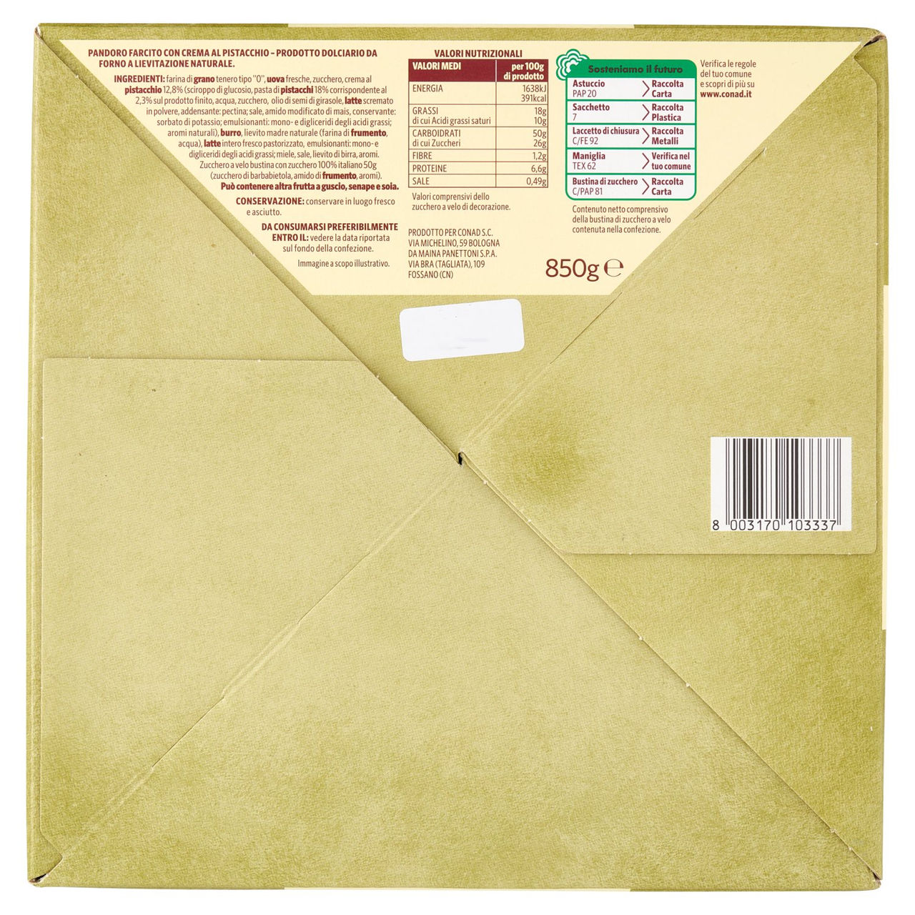 SAPORI & IDEE CONAD Pandoro con Crema al Pistacchio 850 g