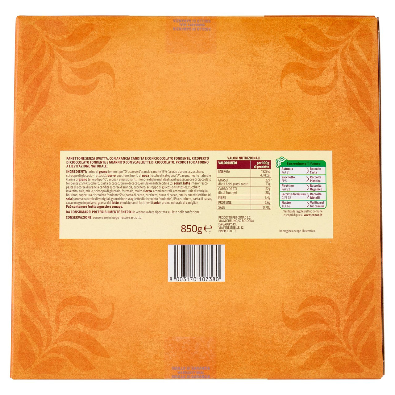 SAPORI & IDEE CONAD Panettone Basso Arancia e Cioccolato 850 g